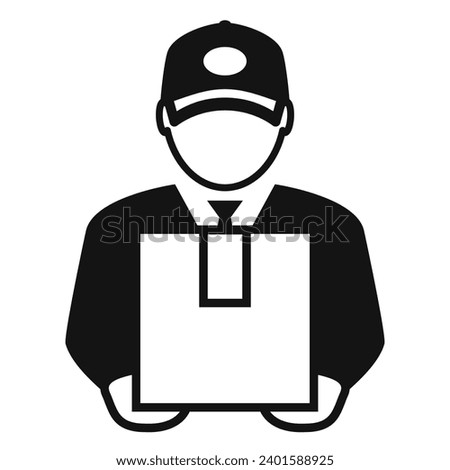 Delivery man pictogram, courier vector icon isolated on white background. Flat illustration of logistics character in uniform and baseball cap, goods delivering service design