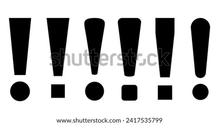 Exclamation point vector signs set isolated on white background, simple text symbols
