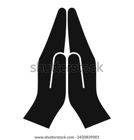 Folded prayer hands, namaste gesture sign isolated on white background. Vector flat illustration of two cupped hands. 