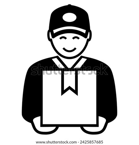 Delivery man vector icon isolated on white background. Simple flat illustration of deliver guy holding a postal box, line clip art