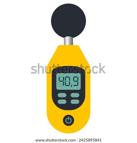 Sound meter icon, noise level measuring tool isolated on white background. Vector flat illustration of digital metering device.