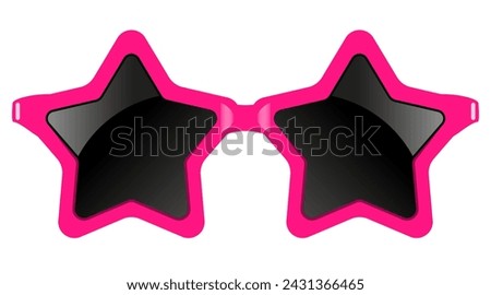 Star shaped pink fancy glasses isolated on white background. Vector flat illustration of colorful plastic sunglasses