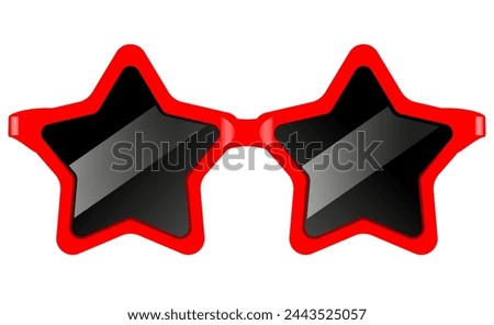 Fancy party sun glasses, vector star shaped sunglasses illustration on white background. Bright colorful glasses for carnival fun or birthday celebration.