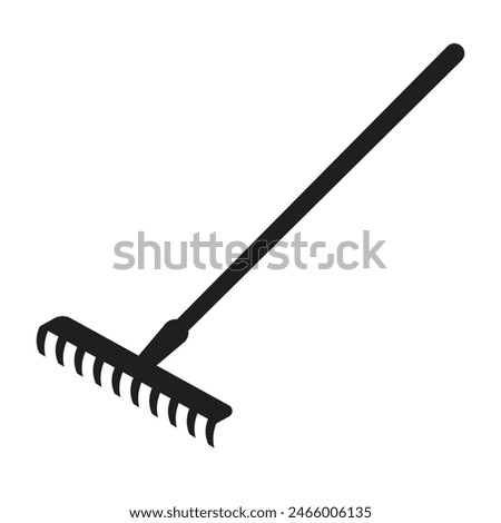 Rake silhouette vector icon isolated on white background. Simple flat illustration of gardening work tool.