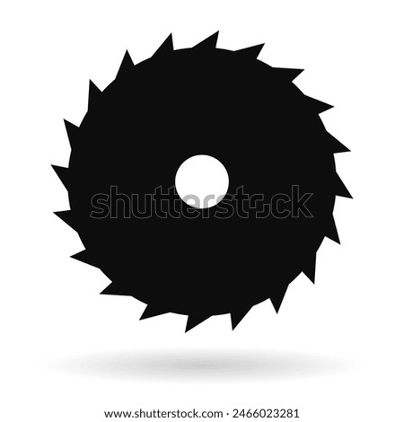 Circular saw blade vector icon isolated on white background. Simple black shape illustration of rotating saw blade.