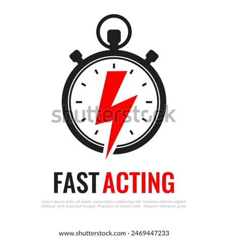 Fast acting vector icon isolated on white background. Emergency design with stopwatch and lightning symbol, urgency conceptual illustration.