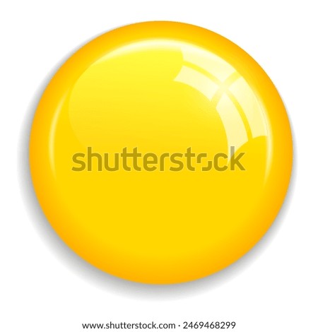 Yellow color glossy magnet button isolated on white background. 3d flat illustration of blank plastic web button for magnetic white board, abstract office design element.