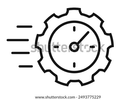 Fast install vector icon isolated on white background. Abstract technology symbol with gear and clock face, urgent work concept.