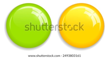 Shiny plastic magnet buttons set isolated on white background. Vector flat illustration of glossy paper holders, web design elements