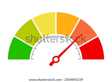 Meter gauge vector icon, progress bar with arrow on white background. Metering chart design, high full speed measurement tool