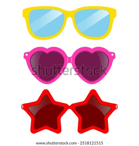 Fancy party glasses, colorful sunglasses cartoon isolated on white background. Vector flat illustration of cool stylish eyeglasses.