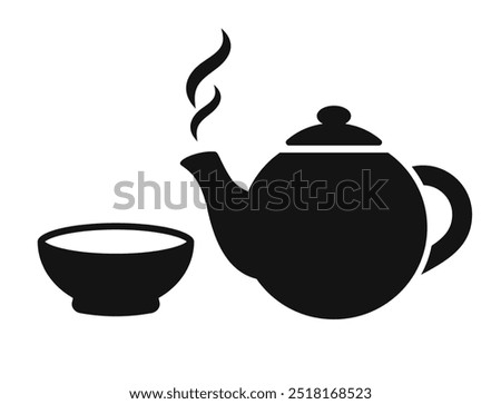 Tea pot and cup vector icon isolated on white background, simple flat illustration of tea ceremony.