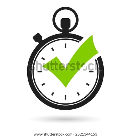 Long lasting effect vector web icon isolated on white background. Time concept symbol with check mark and clock