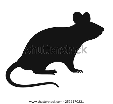 Mouse vector silhouette icon isolated on white background, mice contour, simple side view