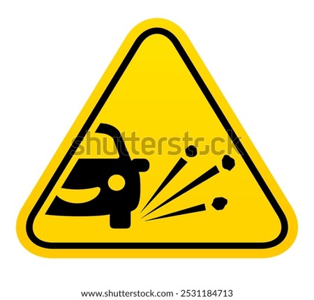 Loose gravel warning road sign isolated on white background. Vector flat illustration of traffic safety symbol, slow down