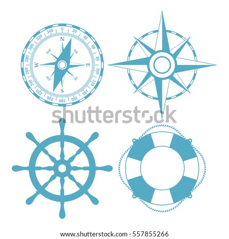 Navigation maritime vector icon set illustration isolated on white background. Marine abstract vector icon.