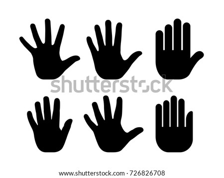 Silhouettes of human open palm vector set isolated on white background