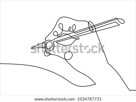line drawing of hand holding a pen- continuous line drawing