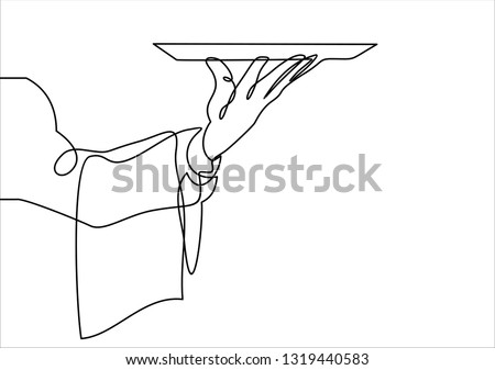 Hand Serving Tray of Food-continuous line drawing 