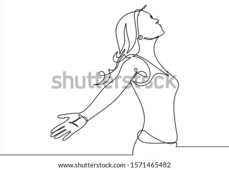 Continuous line art or One Line Drawing of a woman stretching arms is relaxing picture vector illustration ストックフォト © 