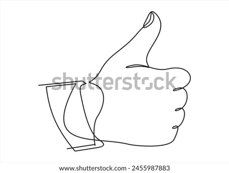 Continuous one line drawing of like hand showing thumb up. Vector illustration	