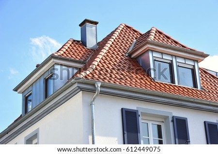 Tiled Roof with new or renovated Dormer Window Stock foto © 