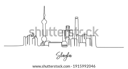 Shanghai skyline - Continuous one line drawing