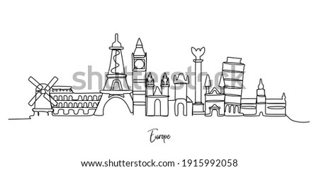 Europe famous landmarks - Continuous one line drawing