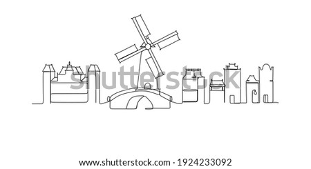 Netherlands holland landmark skyline - continuous one line drawing