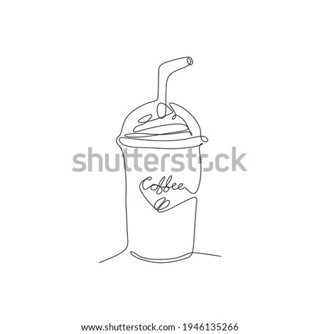 iced blended Frappuccino, coffee beans - continuous one line drawing