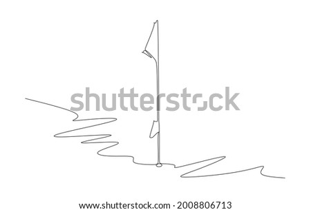 One single line drawing of golf flagstick. Healthy sport concept. Modern continuous line draw design for golf tournament poster graphic vector illustration