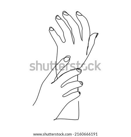 Right hand holding left wrist Continuous line drawing. Flat outline icon vector illustration isolated on white background.