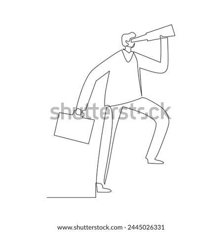 Business man with a megaphone as symbol for announcement, public speaking .Continuous line drawing in Business and finance concept vector illustration