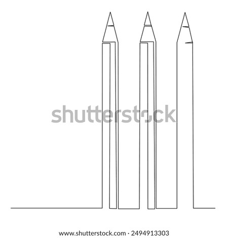 a set of three pencils aligned vertically. continuous line drawing illustration of school stationery for education and back to school concept and design element