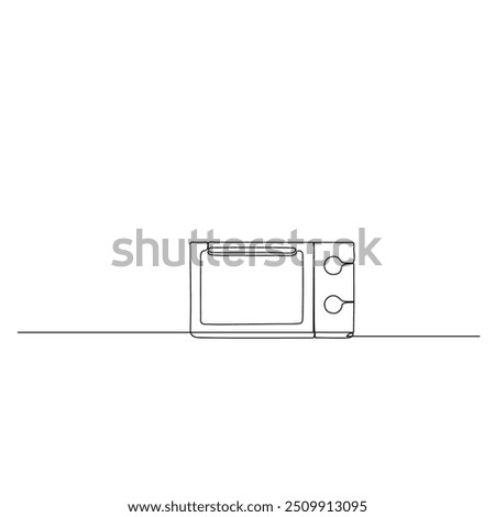 A simple line drawing of a microwave. The microwave has a door and control panel, while the book has three circles on its spine