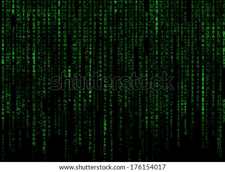 Matrix effect of falling green computer code digits on black background
