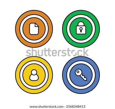 key, lock, file, account, document set button icon