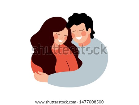 Couple in love embracing together and smile. Happy Stable family of two members husband and wife isolated on white background