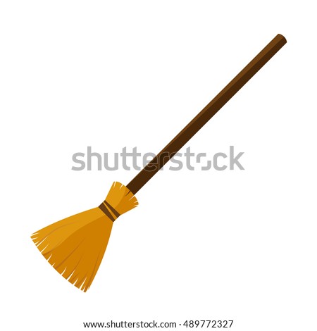 broom made from twigs on a long wooden handle. vector illustration. tool for cleaning isolated on white background. Witches broom stick. Halloween accessory object 