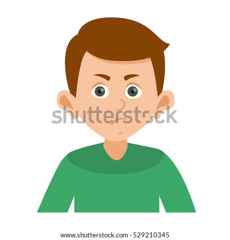 gloomy raging boy looking right vector illustration. Cartoon character angry boy emotion face and angry boy sadness innocence bad mood. Vector illustration on white background