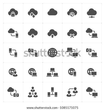 Icon set - network and connectivity filled icon style vector illustration on white background