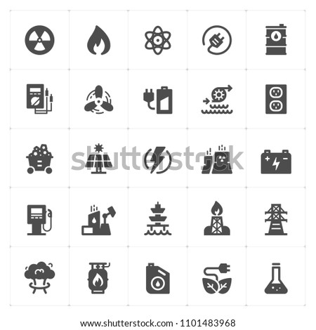 Icon set - energy and power filled icon style vector illustration on white background