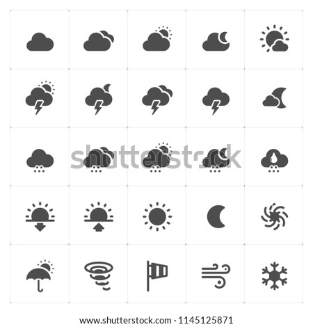 Icon set - weather and forecast filled icon style vector illustration on white background