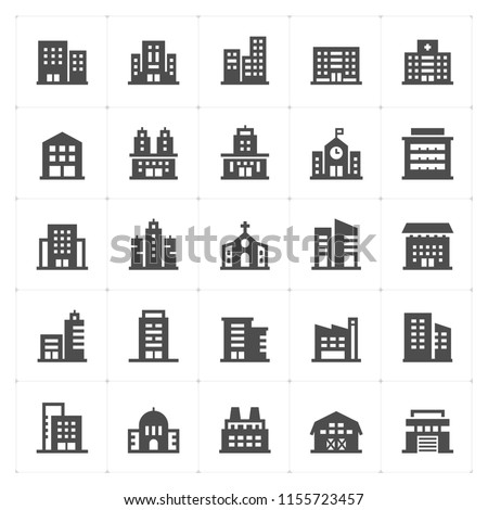 Icon set - Building filled icon style vector illustration on white background