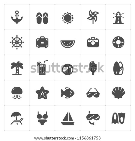 Icon set - Beach filled icon style vector illustration on white background