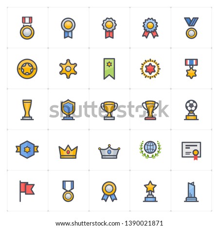 Icon set - awards and trophy full color icon style vector illustration on white background