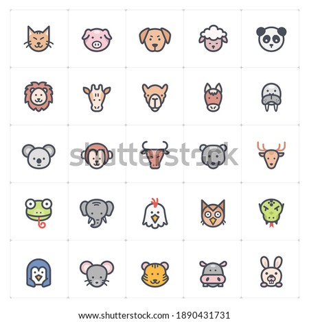 Icon set - Animal icon outline stroke with color vector illustration on white background