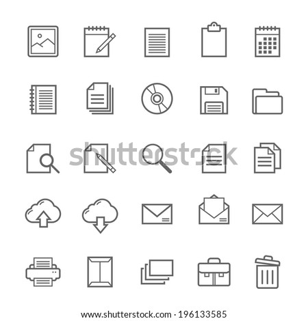 Set of Outline stroke Document icons Vector illustration
