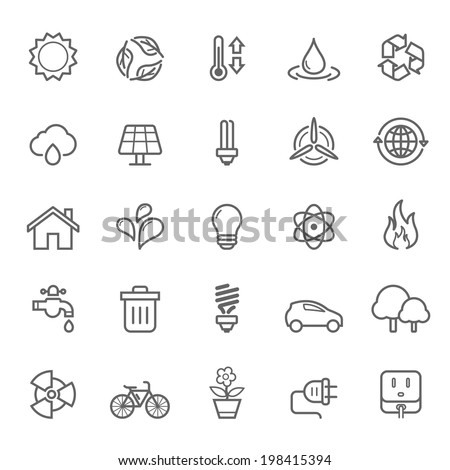 Set of Outline Stroke Ecology Icons Vector Illustration