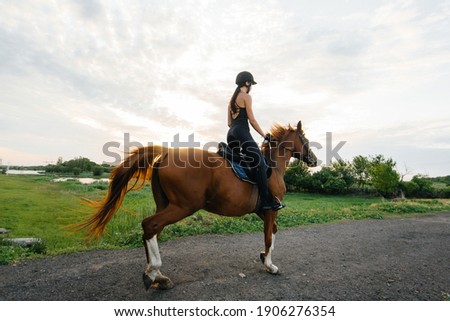 Similar – Image, Stock Photo Woman in jockey outfit standing with horse